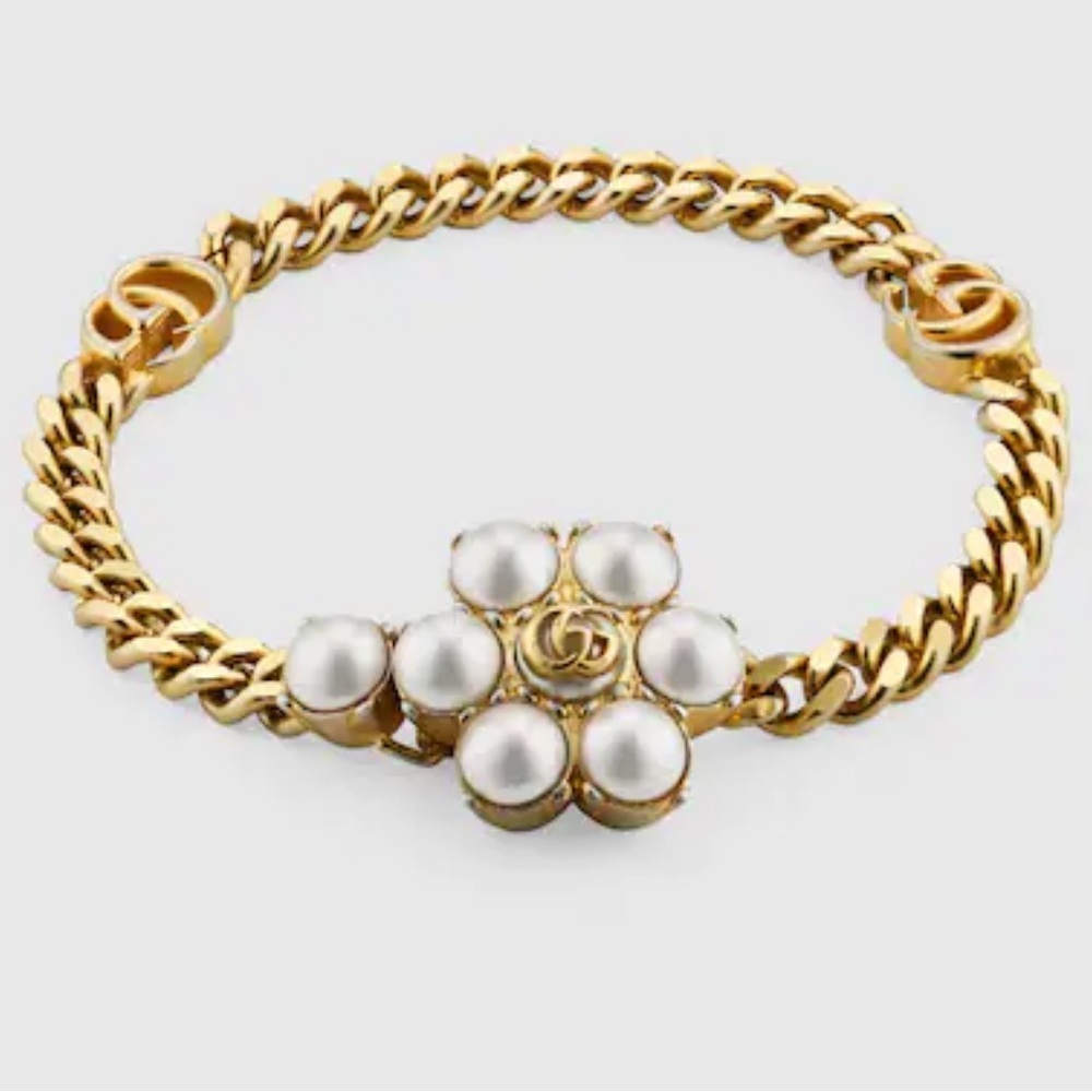 Sold! Gucci Gold and White Bracelet with Pearl Accents